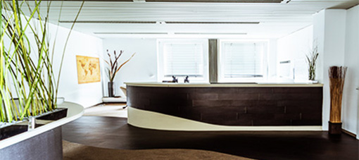 Reception counter with leather and leatherflooring